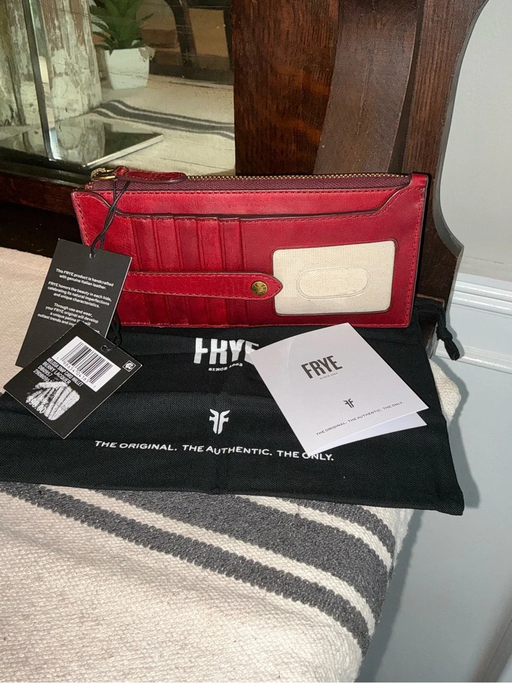 NWT Frye Melissa Leather Snap Card Wallet Berry Lacquer Red Retail $98